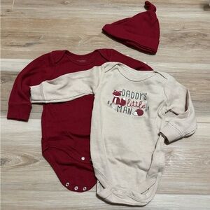 3 piece set: 2 long sleeve onesies and a matched cap